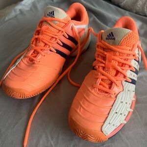 Adidas Barricade Tennis Shoes Vibrant Orange, Purple and Cream Sneakers